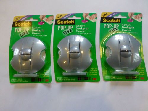 Lot of 3 Scotch Pop-Up Tape Deskgrip Dispenser &amp; Pre-Cut Refill Tape Strips