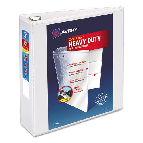 Heavy-Duty View Binder with One Touch EZD Rings, 3&#034; Capacity, White