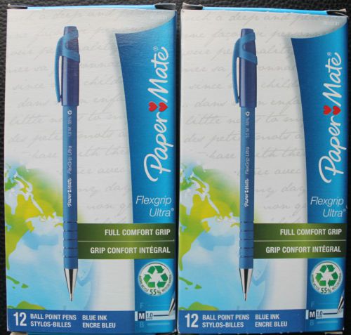 NEW 2 12 Pks 24 Paper Mate Flexgrip Ultra Medium Pt Ballpoint Pens Blue 9610131