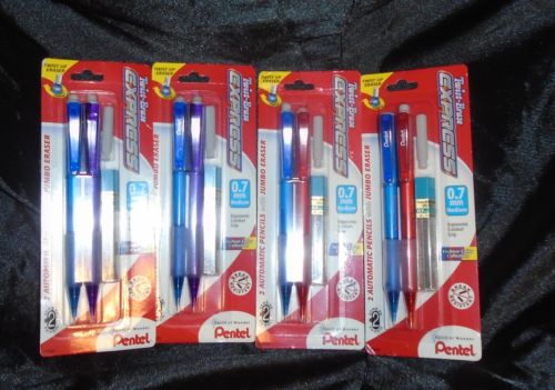 4 New Pentel Twist Erase Express Automatic Mechanical Pencils Erasers Refills 8