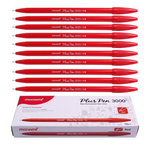 Monami Plus 3000 Office Sign Pen Felt Tip Water Based Ink Color Pen Complete Red
