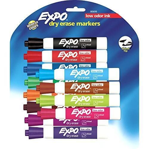 Expo Low Odor Chisel Tip Dry Erase Markers, 12 Colored Markers(80699) New