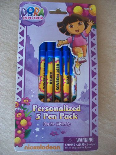Dora The Explorer Set Of 5 Stick Pens, Blue Ink-Medium Tip, BRAND NEW IN PACKAGE