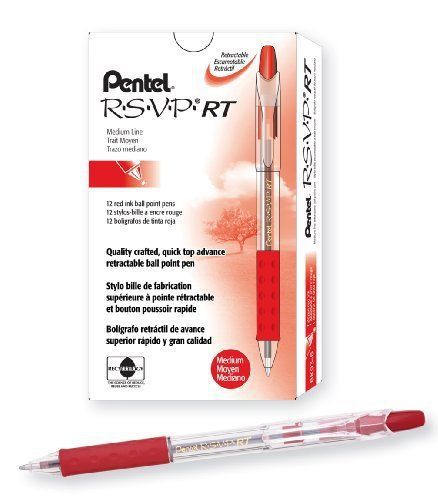 Pentel r.s.v.p. retractable ballpoint pen - medium pen point type - red (bk93b) for sale