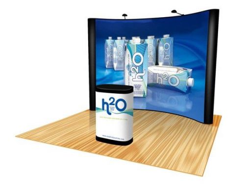 Curved Pop-Up Trade Show Graphic Fabric 10ft Hard Carrying Case w/ Halogen Light