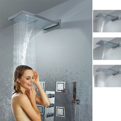 Modern luxury waterfall rain chrome shower system with body sprays free shipping for sale