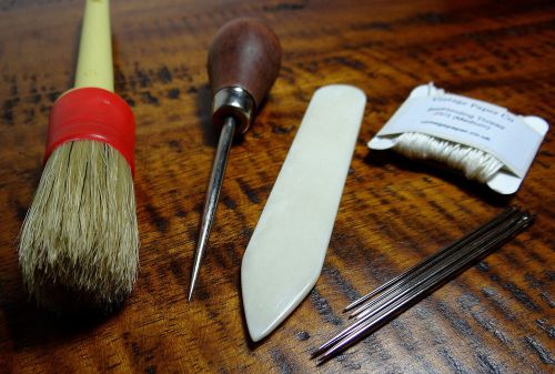 New bookbinding kit with glue brush, awl, bone folder, needles and thread for sale