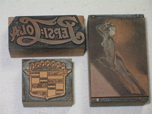 Vintage Lot CADILLAC - PEPSI - NUDE LADY - Metal Wood Type Letterpress Printing