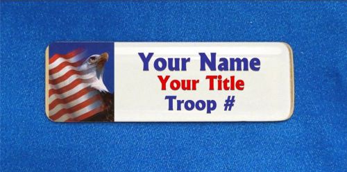 Eagle Head USA Flag Custom Personalized Name Tag Badge ID Scout Patriotic