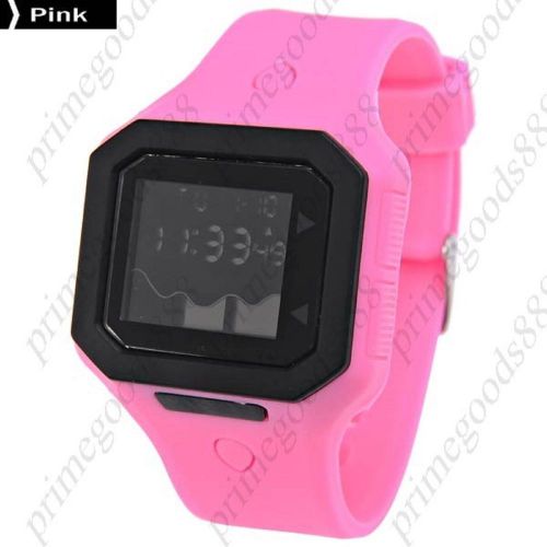 Waterproof Unisex Sports Digital Wrist Watch with Rubber Band in Pink