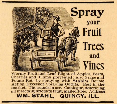 1893 ad william stahl&#039;s excelsior fruit spray farming equipment aag1 for sale