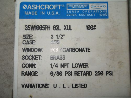 (d4) 1 nib ashcroft 35w1005ph 02l xul pressure gauge 0-80 psi for sale