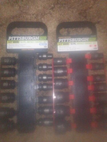Brand New Pittsburgh Pro 1/2&#034; Drive Impact Socket Metric/SAE 26 Peices 2 Sets