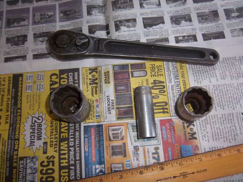 Snap-On 71M Ratchet 1/2&#034; Drive WORKS GREAT + 1 1/4 &amp; 1 1/8 Sockets + 11/16 deep