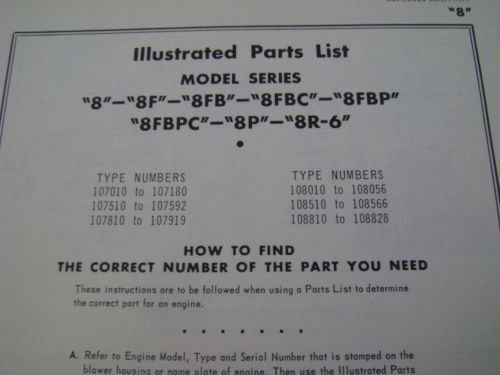 briggs and stratton parts list model series 8 8F 8FB 8FBC 8FBP 8FBPC 8P 8R-6