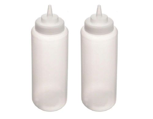 2x 32 oz ounce jumbo pliable plastic clear squeeze bottle wide mouth condiment for sale