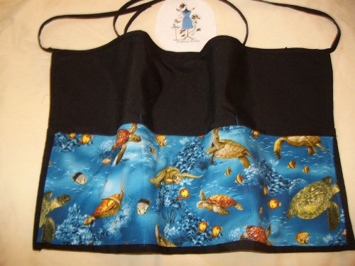 Black server waist apron blue with turtles waitress 3 pocket half waist apron for sale