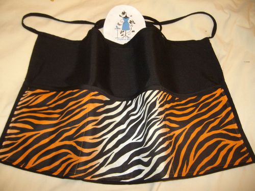 Black server waitress  waist apron 2 tone tiger waist half 3 pocket  apron for sale