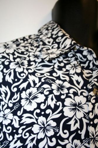 Chefwear Floral Large Short Sleeve Button Front Shirt Blue Cotton Discontinued