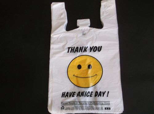 PLASTIC SHOPPING BAGS,T SHIRT TYPE GROCERY BAGS,HAPPY FACE WHITE 225 BIG  BAGS.