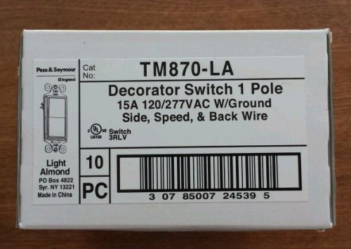 Pass and Seymour TM870-LA Decorator 10 Switches Single Pole 15-Amp 120/277-Volt