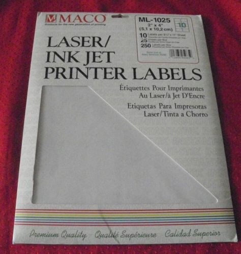 ML-1025 MACO Laser/ InkJet Printer Labels 2&#034; x 4&#034; 250 labels new