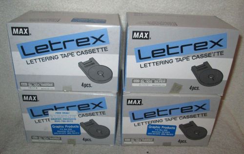 4 Box of Letrex Lettering Tape Cassettes, 3 SL-1O1 transparent &amp; 1 SL-105 silver