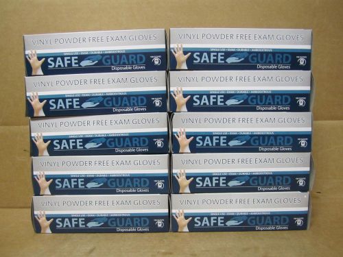 Lot of 10 Boxes Safe Guard Disposable Vinyl Powder Free Exam Gloves Size- Medium