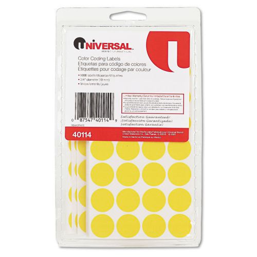 Permanent Self-Adhesive Color-Coding Labels, 3/4&#034; dia, Yellow, 1008/Pack