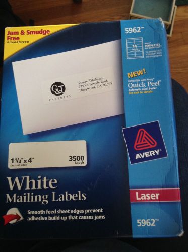 Avery 5962 Address Labels, Easy Peal, 3500 Labels / 250 Sheets