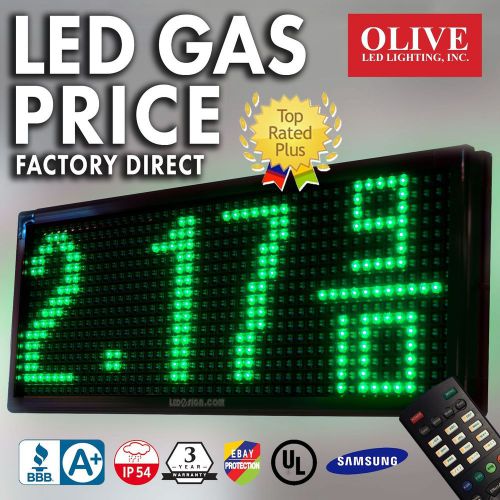 OLIVE LED™ 10&#034; x 28&#034; GAS PRICE SIGN Electronic Fuel Digital Message Station