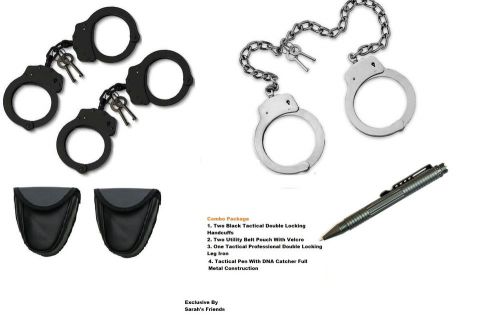 Stainless steel double locking handcuffs and leg iron combo set and tactical pen-
							
							show original title for sale