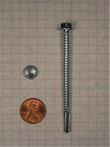 TEKS SCREW #12-14 x 3&#034; STEEL, INDENTED HEX WASHER HEAD, ZINC-PLATED, #5 DRILL PT