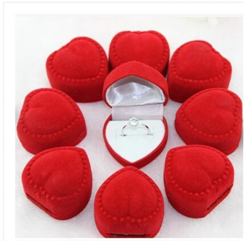 10PCS Velvet Cover Red Heart Shaped Jewelry Ring Show Display Storage Box Gift L