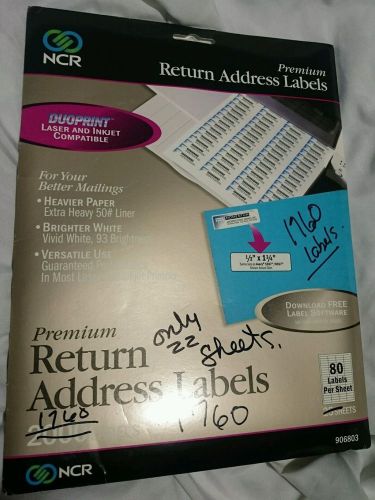 premium return Address Labels 1/2&#034; x 1-3/4&#034;  1760 labels (22 sheets) NCR