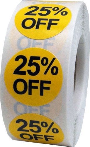 25% Percent Off Stickers - Yellow and Black 3/4&#034; .75 Round Self Adhesive Labels