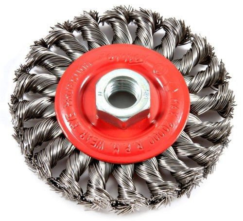 Forney 72759 Wire Wheel Brush, Twist Knot with 5/8-Inch-11 Threaded Arbor,