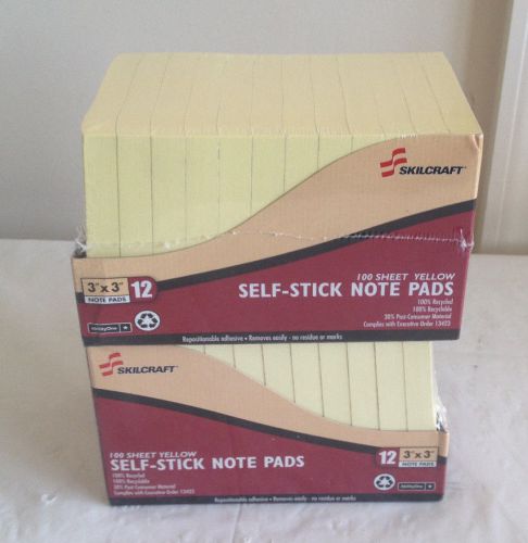 24 Skilcraft 100 Sheet Self-Stick Note Pads , 3&#034;x3&#034; 2400 Post it Notes