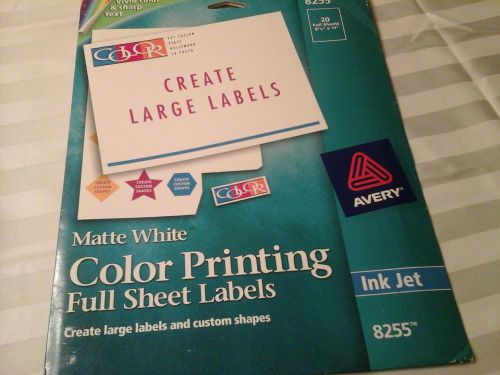 Avery 8255 Color Print Inkjet Labels, Full Sheet, 8-1/2x11, 20/PK, Matte White