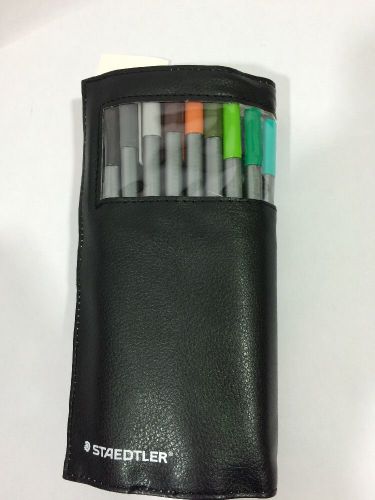 STAEDTLER Triplus Fineliner 20 Assorted Colors Set Leather Pencil Case - Black