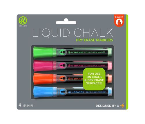 U brands liquid chalk dry erase markers bullet tip assorted colors 4-count for sale