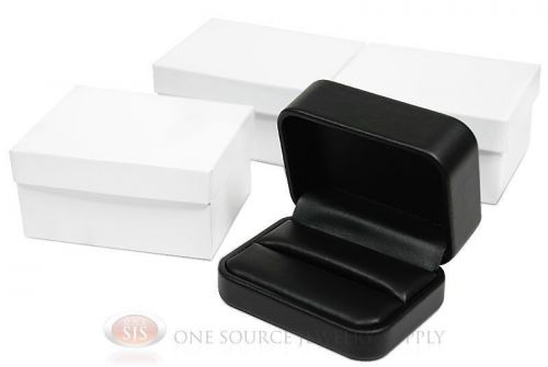 3 piece double ring black leather jewelry gift box 3 1/8&#034;w x 2 3/8&#034;d x 1 1/2&#034;h for sale