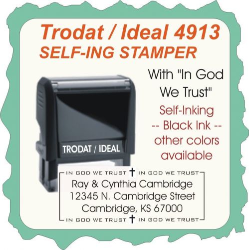 Return Address w / In God We Trust, Trodat Self Inking Rubber Stamp 4913 black