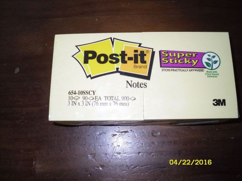 NEW 3M Post-it Super Sticky Notes 3 x 3-Inches Canary Yellow 10 Pads 900 Notes