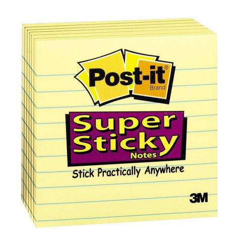 Post-it super sticky notes 4 x 4-inches canary yellow lined 6-pads/pack for sale