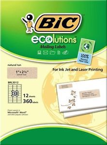 BIC America BIC ECOlutions Mailing Labels, 1 x 2 5/8-Inches, Natural Tan, 30