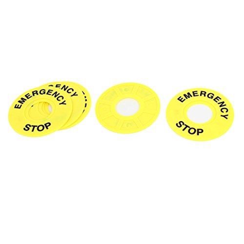 5Pcs Yellow Emergency Stop Pattern 22mm Push Button Switch Panel Label
