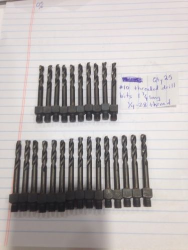 #10 threaded drill bits, qty. 25, 1 3/4&#034; long , 1/4-28 thread for sale