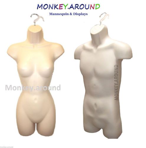 Set of 2 flesh mannequin torso body displays female male clothing hanging forms for sale