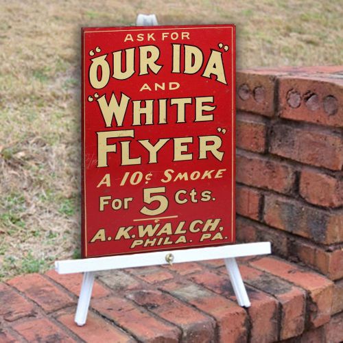 Vintage Ourida White weathered antique look - metal wall decor for garage bar